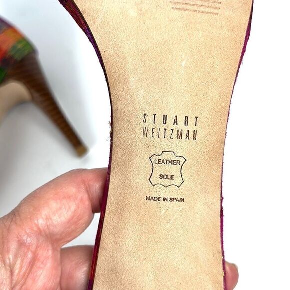 STUART WEITZMAN Metallic Rainbow Plaid Leather Ankle Strap Nunaked Sandals 9,5 - Picture 15 of 15